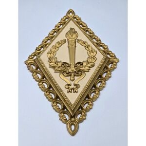Vintage HOMCO 1971 Gold Laurel Wreath Torch Plaque Wall Hanging MCM Decor Made